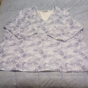 Denim & Co. Blue Floral Patterned 3/4 Sleeve Top Size 2X